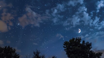 starry sky with half moon in scenic cloudscape - Powered by Adobe
