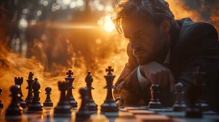 business man with chess caught in an emotional moment, business management concept.ai generative - obrazy, fototapety, plakaty