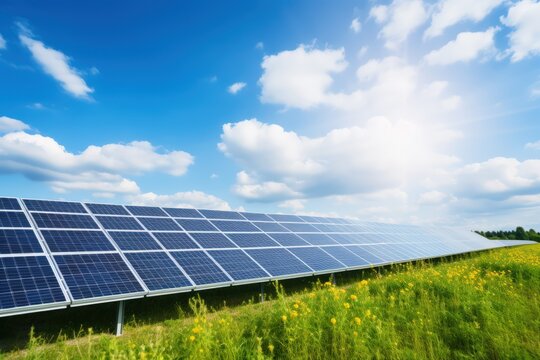Solar panels as an alternative source of electricity, promoting green energy,3D rendering
