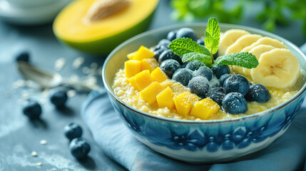 over night oats with blueberries and mango