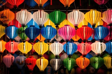 Vietnamese colored lanterns. Chinese lanterns. Background. TET. Holiday. Vietnam - obrazy, fototapety, plakaty