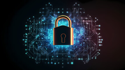 Cyber security, data protection, cyber attack concept on blue background
