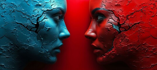 Red and blue two woman character. Symbolizes the presidential election democracy choice. Generative AI technology.