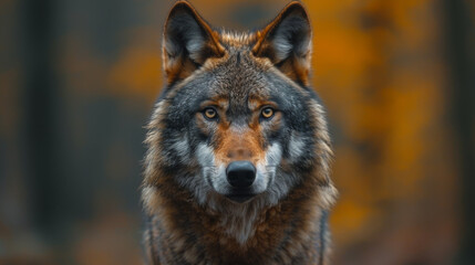 Naklejka na ściany i meble Captivating Close-Up of Wolf's Face in Natural Habitat