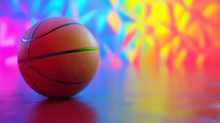 Fototapeta na wymiar Basketball ball on the floor with colorful bokeh background.