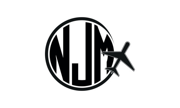 NJM three initial letter circle tour & travel agency logo design vector template. hajj Umrah agency, abstract, wordmark, business, monogram, minimalist, brand, company, flat, tourism agency, tourist