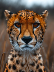 Stunning Close-Up of Cheetah Face with Vivid Orange Eyes