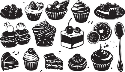 Sweet Foods Icons Set with drink and Ice cream icons