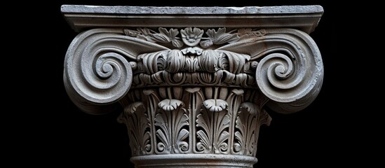 a close up of a pillar with swirls on it on a black background . High quality