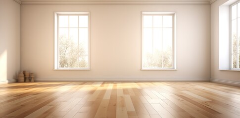 Fototapeta na wymiar empty white room on wooden parquet floor in 3D rendering