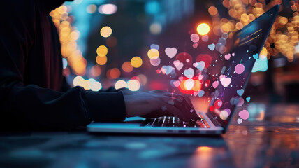 Businessman laptop using ,Social, media, Marketing concept