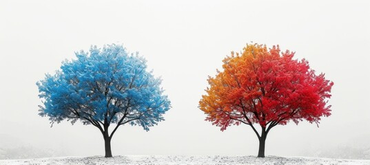 Red and blue colored trees. Symbolizes the America presidential election democracy choice. Generative AI technology.