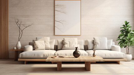 Modern composition of Japandi interior with desi