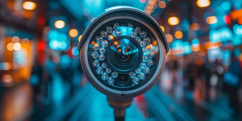 Fototapeten A High-Tech Surveillance Camera Captures Nighttime Activities on Urban Streets, Generative AI © Ben