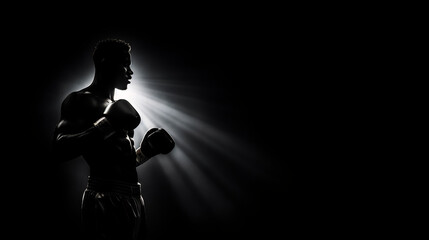 Determined Male Boxer Poised for Combat in a Dramatic Spotlight. Intensity and Focus in Sports Training Concept