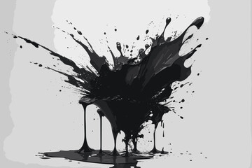 Grunge ink paint, black ink blot, abstract black water color on white background