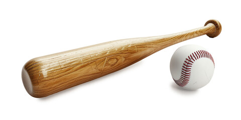 baseball bat and ball symbolizing iconic equipment isolated on white background - obrazy, fototapety, plakaty