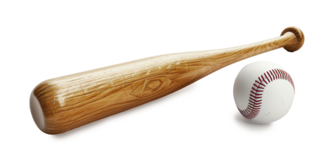 baseball bat and ball symbolizing iconic equipment isolated on white background