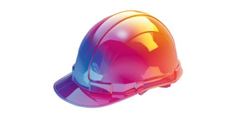 A construction helmet mockup featuring a gradient color palette, showcasing a transition of colors against a pristine white backdrop.
