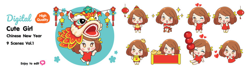Cute little girl on Chinese New Year, 9 styles to choose from.