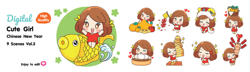 Cute little girl on Chinese New Year, 9 styles to choose from.