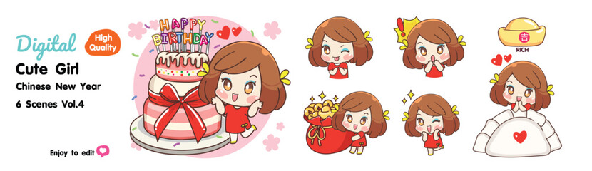 Cute little girl on Chinese New Year, 9 styles to choose from.