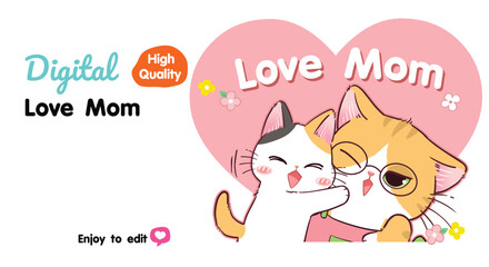 Cute little cat hugging mom, on Mother's Day