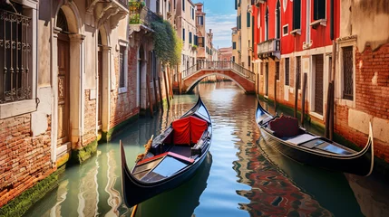 Fototapeten Narrow canal with gondola in Venice, Italy. © Ashley