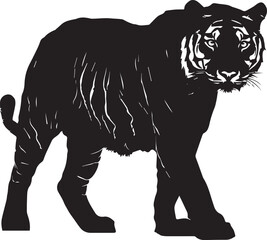 Big Tiger Black Silhouette on white background 