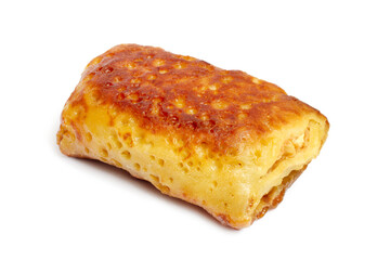 Stuffed pancake isolated on white background. One pancake close-up.