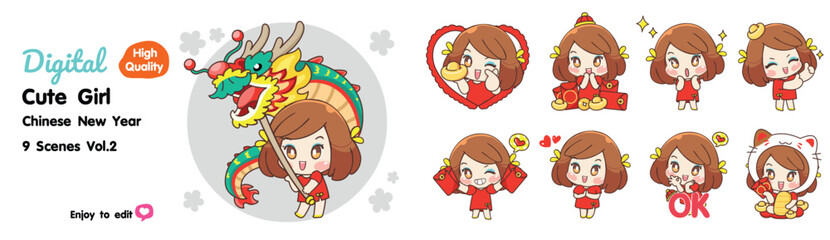 Cute little girl on Chinese New Year, 9 styles to choose from.