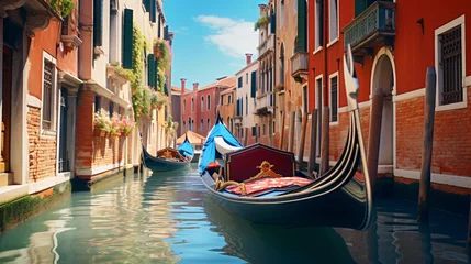 Fotobehang Narrow canal with gondola in Venice, Italy. © Ashley