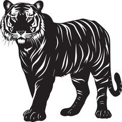 Big Tiger Black Silhouette on white background 