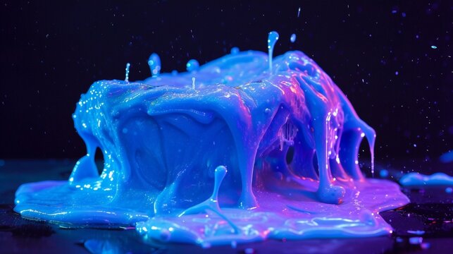 Glow-in-the-dark slime Create a mesmerizing slime that glows in the dark, showcasing its vibrant colors and luminescence in 8K UHD detail.
