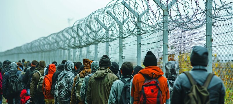 Illegal border crossing by migrant. Generative AI technology.