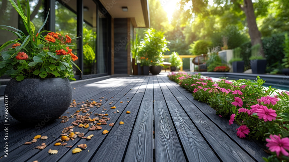 Poster a macro shot of sleek and lowmaintenance composite decking featuring a clean and uniform surface tha