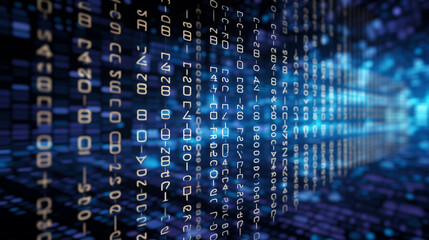 Abstract background of glowing binary code or row and column of programming languages in digital space