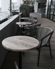tables and chairs in a restaurant