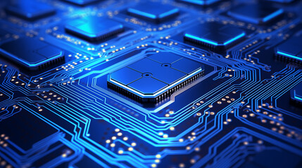 Blue electronic circuit board, processor or conductive lines background