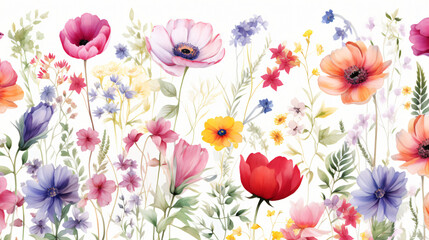 Pattern of summer flowers on white background.