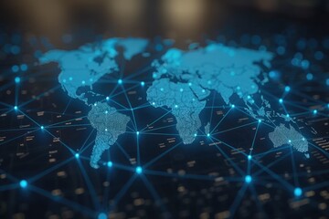 Obraz premium A future user interface and interconnecting map of the world