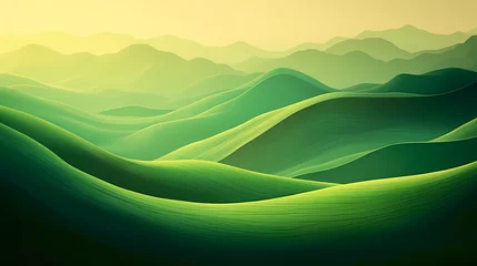 Fotobehang Nature art, abstract green hills and mountains © xuan