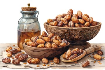 design watercolour painting of ramadan decoration and islamic greeting card background