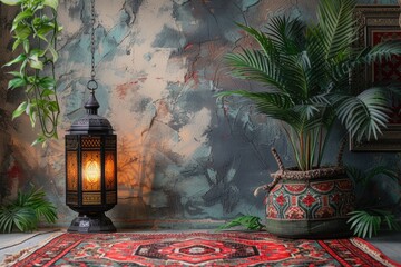 design watercolour painting of ramadan decoration and islamic greeting card background