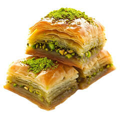 Pistachio baklava isolated on transparent or white background, png