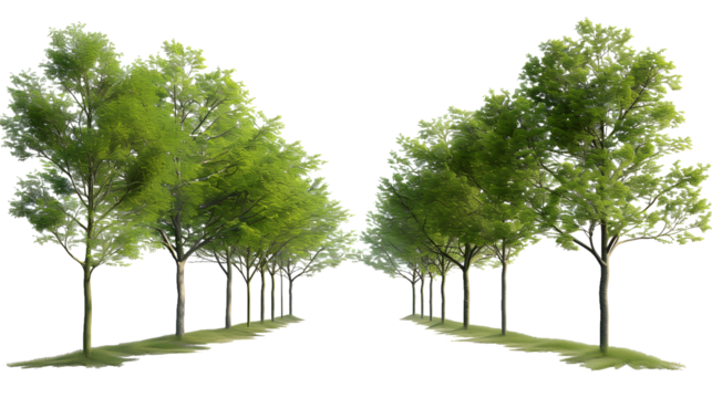 Outside trees landscaped shapes cutout backgrounds 3d render png