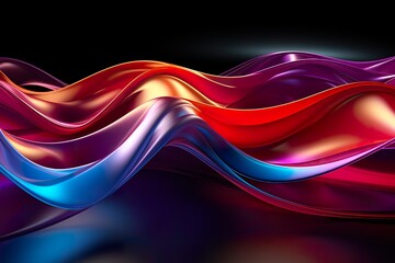 3d render, abstract modern neon background, red blue glowing wavy lines, fashion curvy ribbon,