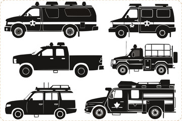 
Set of transport silhouettes icon, Silhouettes of Emergency transportation, Emergency response vehicles silhouettes
