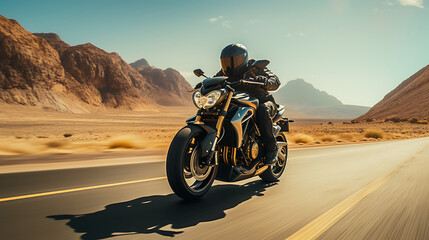 futuristic adventure sport motorcycle on highway