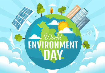 World Environment Day Vector Illustration with Green Tree and Animals in Forest for Save the Planet or Taking Care of the Earth in Flat Background